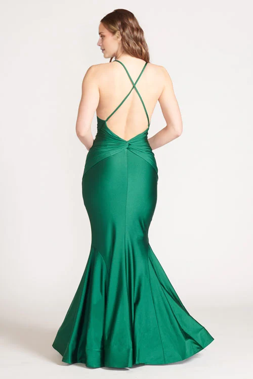 Vestido de fiesta Jimiss con escote en V, corte sirena, hombros descubiertos, sin mangas, tirantes finos, espalda descubierta y largo hasta el suelo