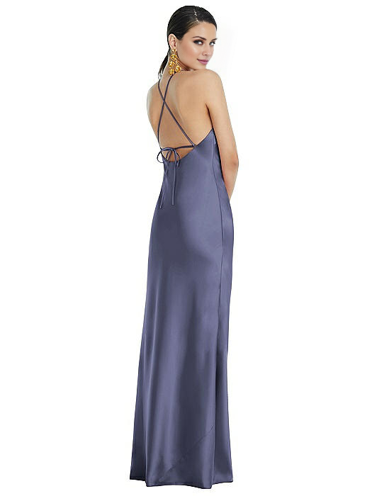 Vestido de fiesta Jimiss con escote halter, hombros descubiertos, sin mangas, espalda descubierta y largo hasta el suelo