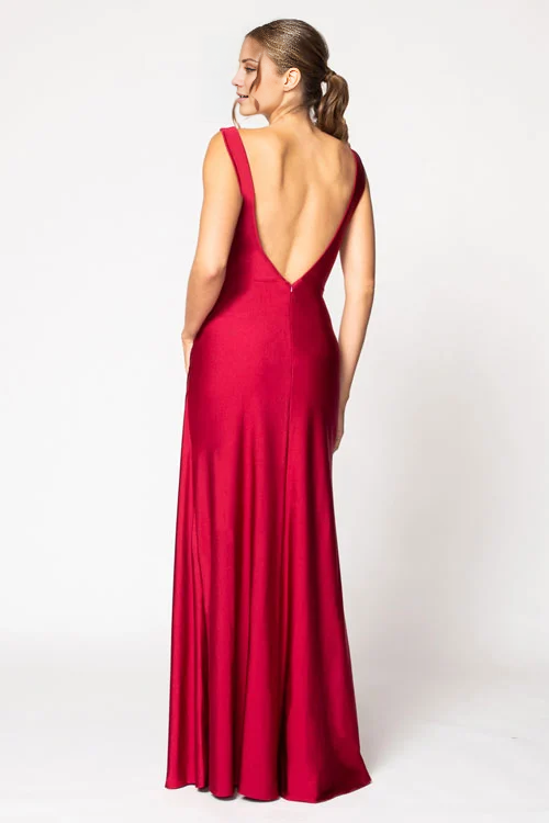 Vestido de fiesta Jimiss con escote en V, hombros descubiertos, sin mangas, espalda descubierta y largo hasta el suelo