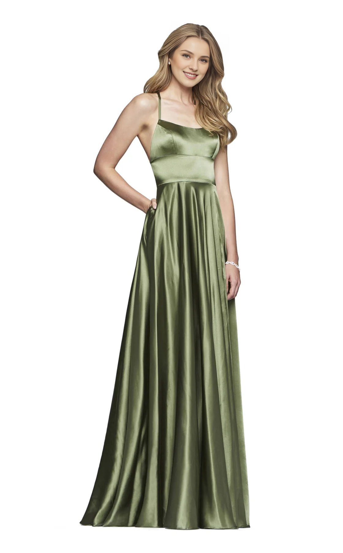 Vestido de noche largo hasta el suelo con corsé ajustado, escote cuadrado y tirantes finos