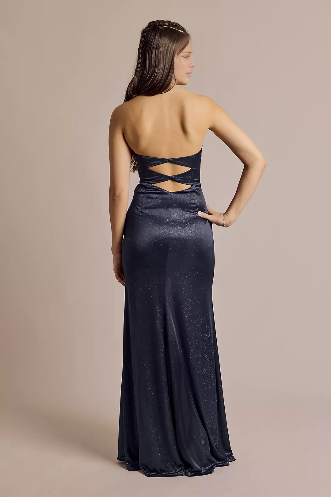 Vestido de fiesta Jimiss sin tirantes y con purpurina de punto