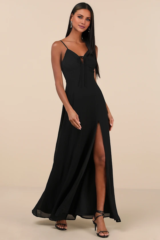 Vestido de noche Jimiss con escote en V, sin mangas, tirantes finos, espalda descubierta, abertura lateral y largo hasta el suelo