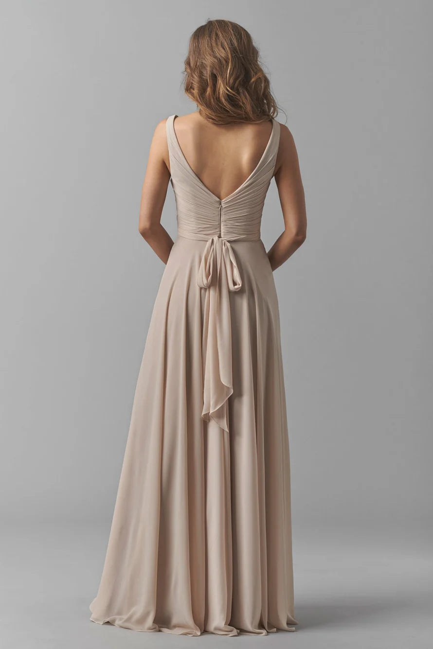 Vestido de fiesta Jimiss con escote en V, sin mangas, con tirantes en la espalda, abertura lateral y largo hasta el suelo