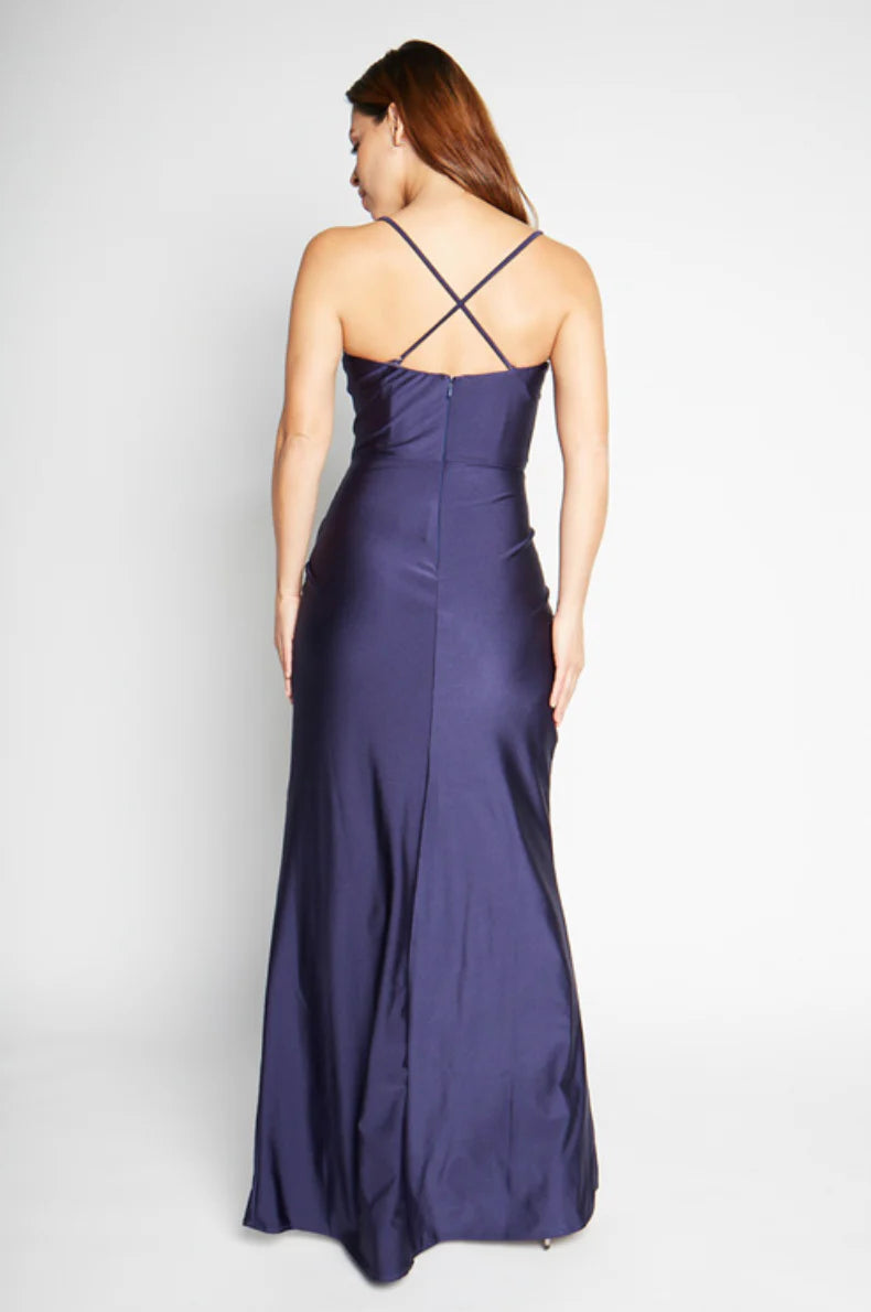 Vestido de fiesta Jimiss con escote cuadrado, hombros descubiertos, sin mangas, tirantes finos, espalda descubierta, abertura lateral y largo hasta el suelo