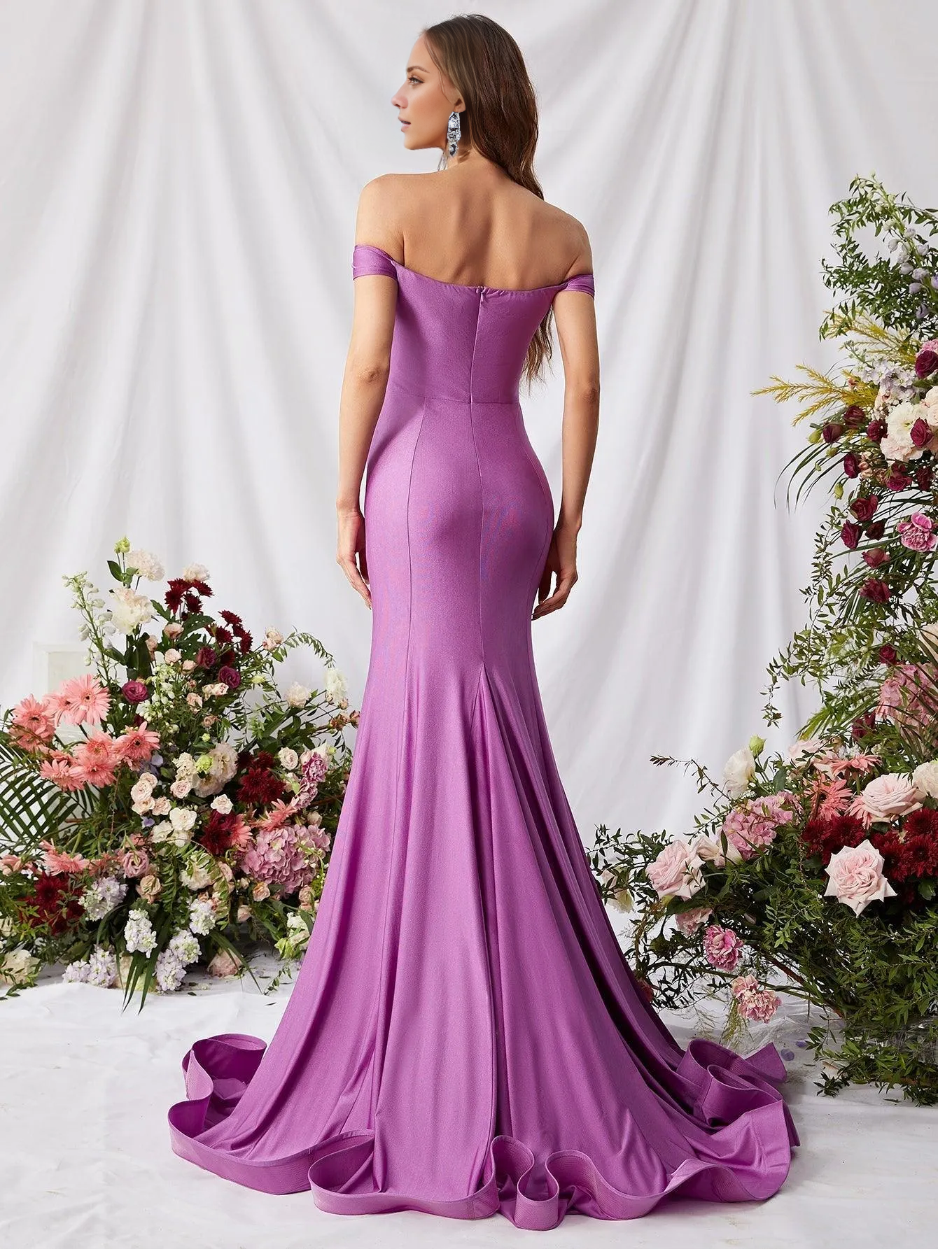 Mermaid off shoulder back zipper and floor length formal dress