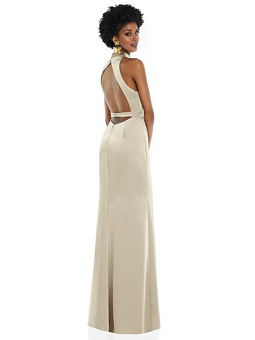 Vestido de fiesta Jimiss con cuello halter, hombros descubiertos, sin mangas, espalda descubierta, abertura lateral y largo hasta el suelo