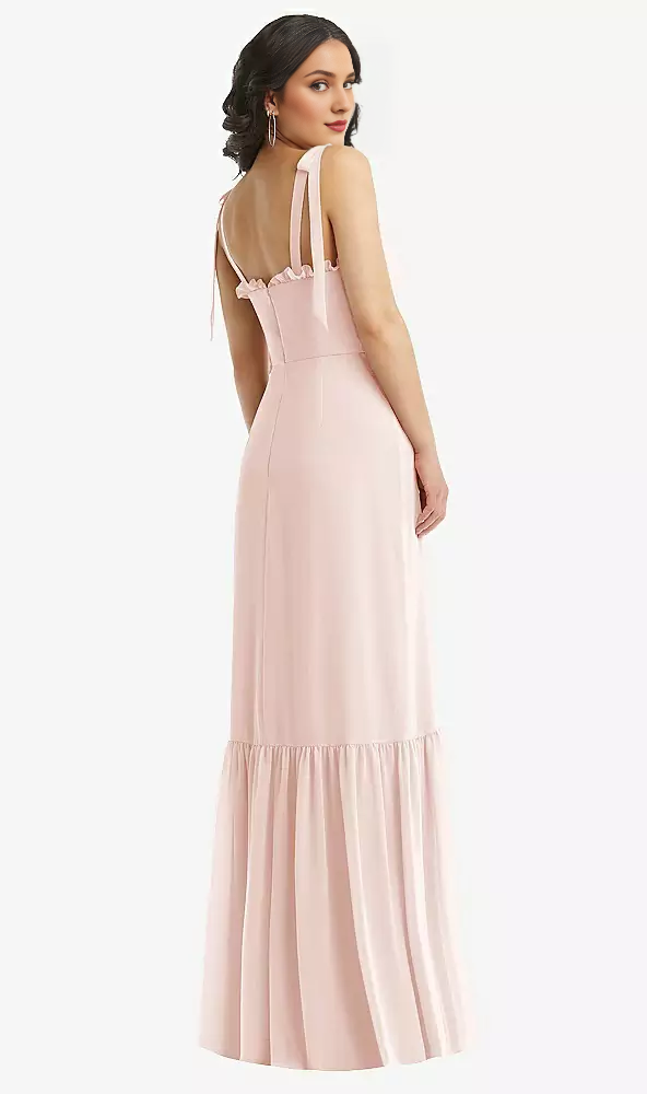 Blushing Pink Chiffon A-Line Floor-Length Bridesmaid Dress with Ruffled Sweetheart Neckline