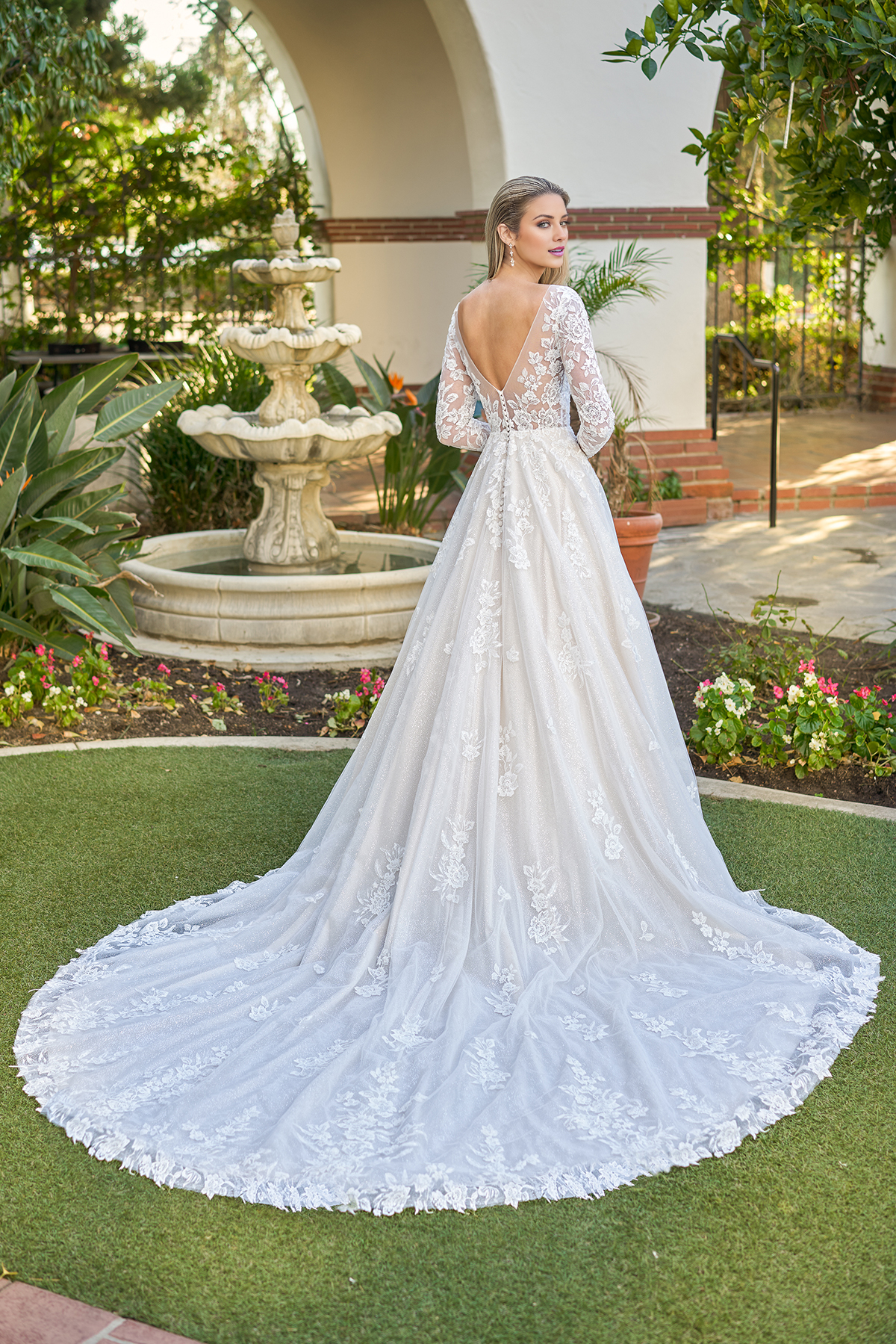 Vestido de novia largo hasta el suelo, con manga larga y corsé ajustado fantasma en forma de A
