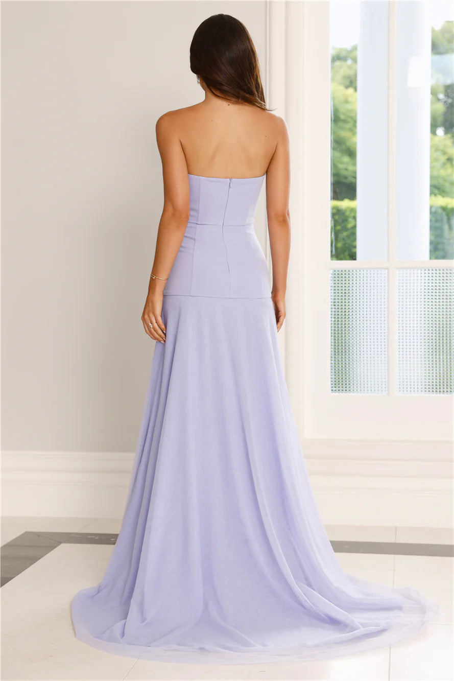 Vestido de fiesta largo Jimiss con corsé ajustado sin tirantes, cuello con hombros descubiertos y abertura lateral