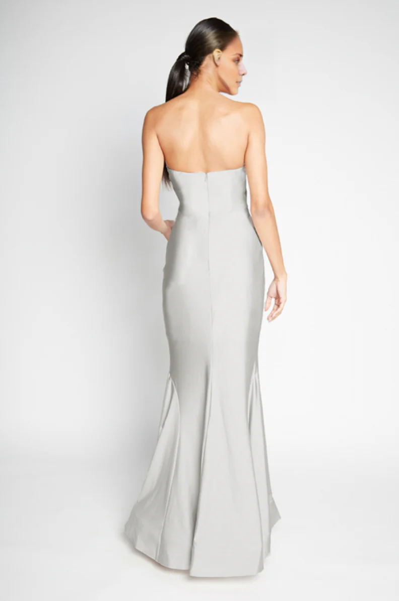 Vestido de noche Jimiss con escote corazón, hombros descubiertos, sin mangas, espalda descubierta, abertura lateral y largo hasta el suelo