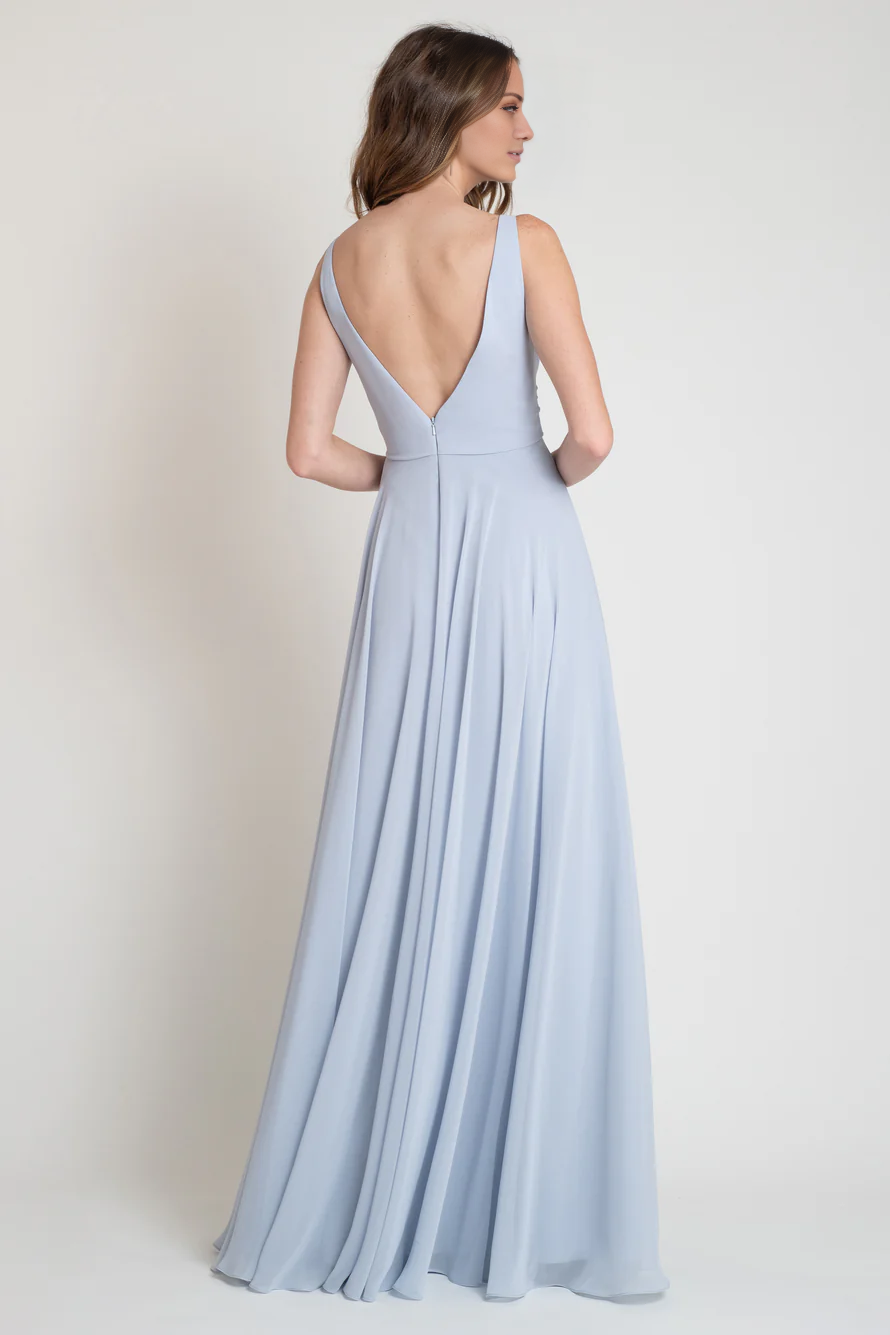 Vestido de fiesta Jimiss con escote en V, hombros descubiertos, sin mangas, plisado, sin espalda y largo hasta el suelo