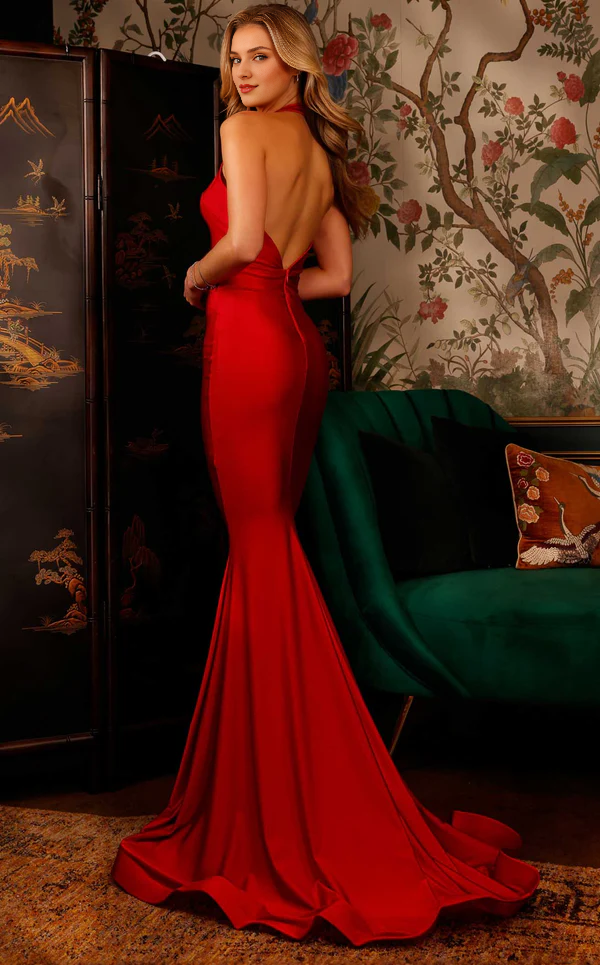 Mermaid hanging neck collar sleeveless backless and floor length Prom dress