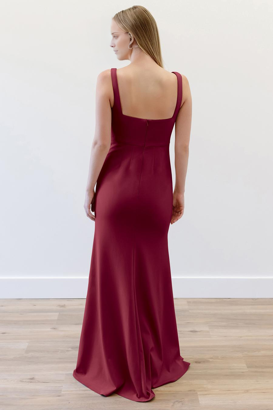 Vestido de noche minimalista de color liso sin mangas con escote cuadrado y largo hasta el suelo de Jimiss