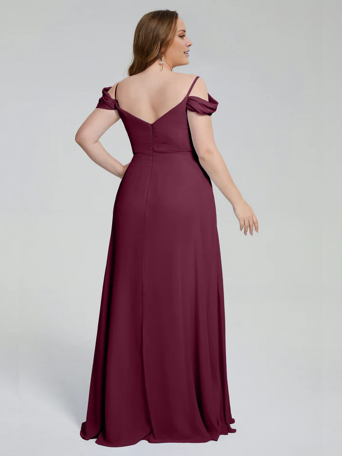 Thin shoulder strap plus size and floor length bridesmaid dress