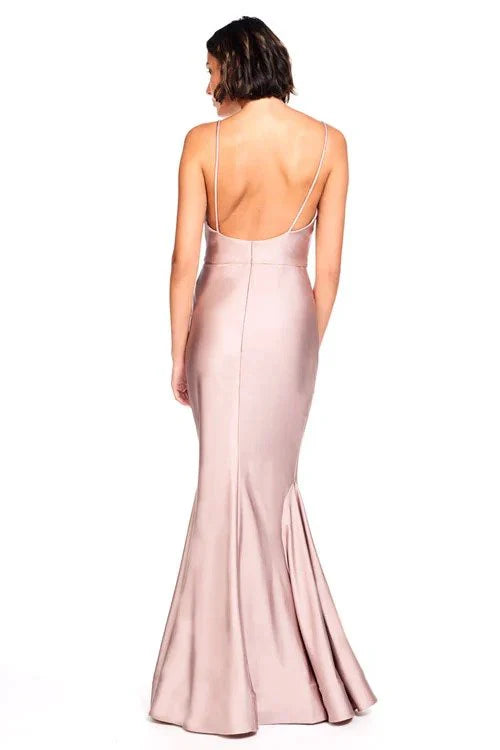 Vestido de fiesta Jimiss con escote en V, hombros descubiertos, tirantes finos, sin mangas, espalda descubierta y largo hasta el suelo