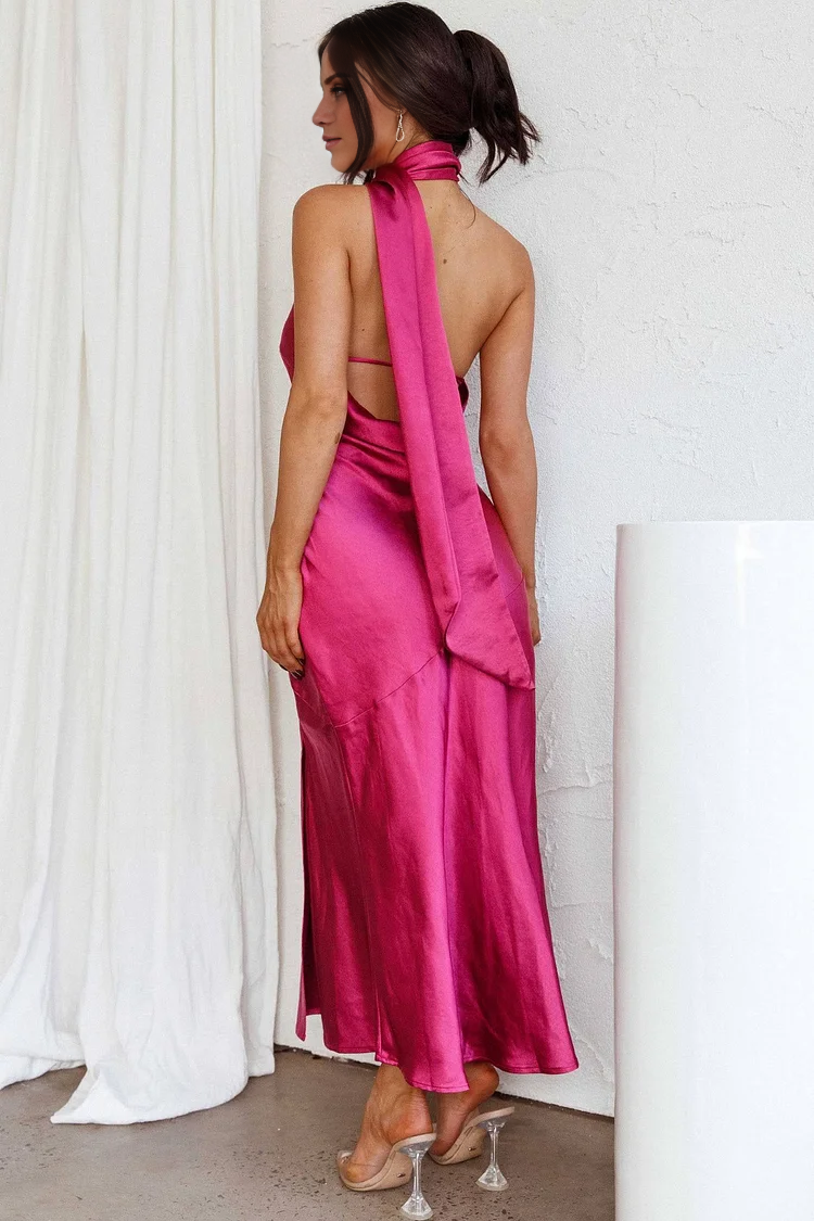 Vestido de fiesta Jimiss con cuello asimétrico, hombros descubiertos, sin mangas, espalda descubierta, abertura lateral y largo hasta el suelo