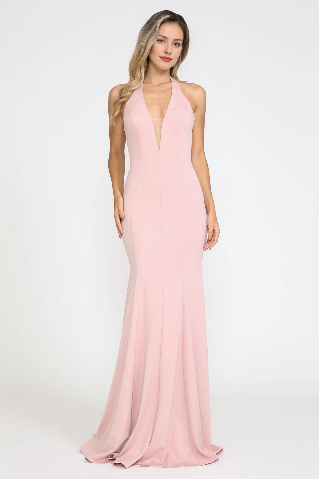 Vestido largo ajustado con escote en V fantasma