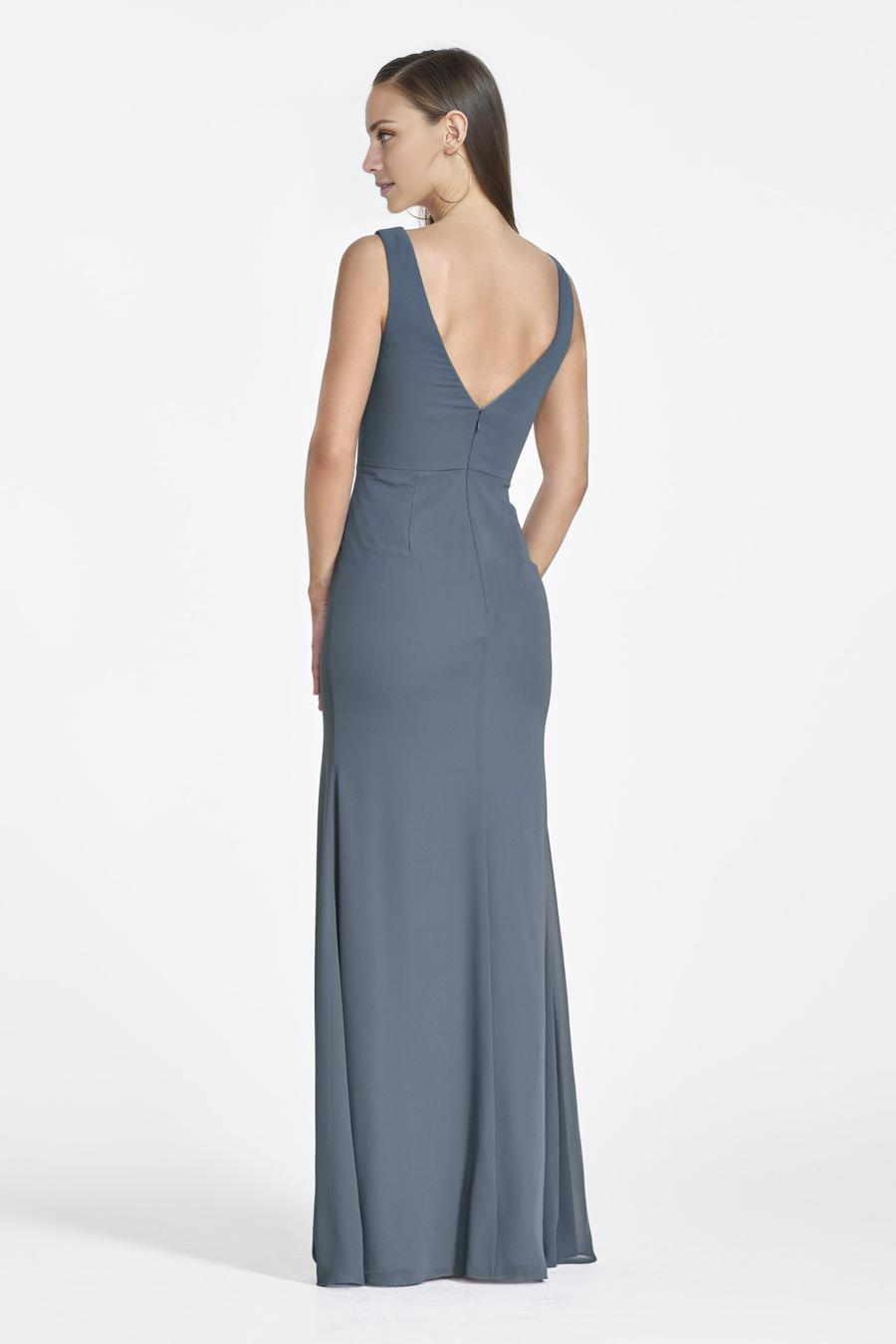 Vestido de noche minimalista Jimiss con escote barco, sin mangas y espalda descubierta, largo hasta el suelo