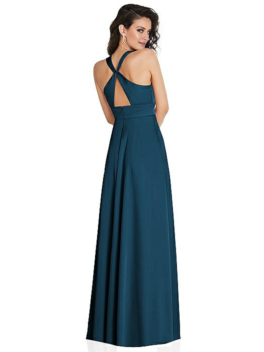 Vestido de fiesta Jimiss con escote en V, hombros descubiertos, sin mangas, espalda descubierta, abertura lateral y largo hasta el suelo