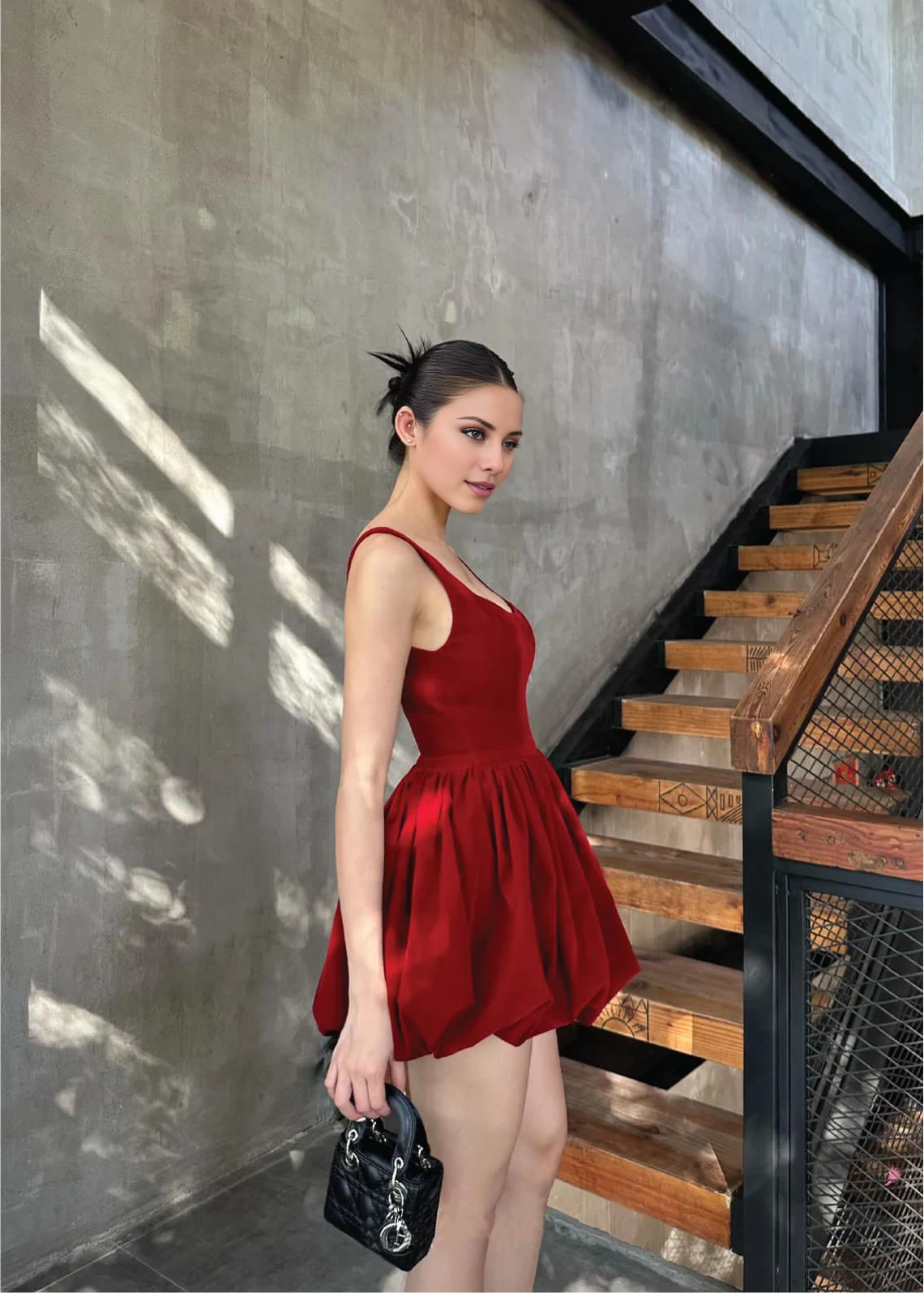 Vestido de fiesta corto con minifalda abullonada, sin mangas, con escote cuadrado y espalda descubierta de Jimiss