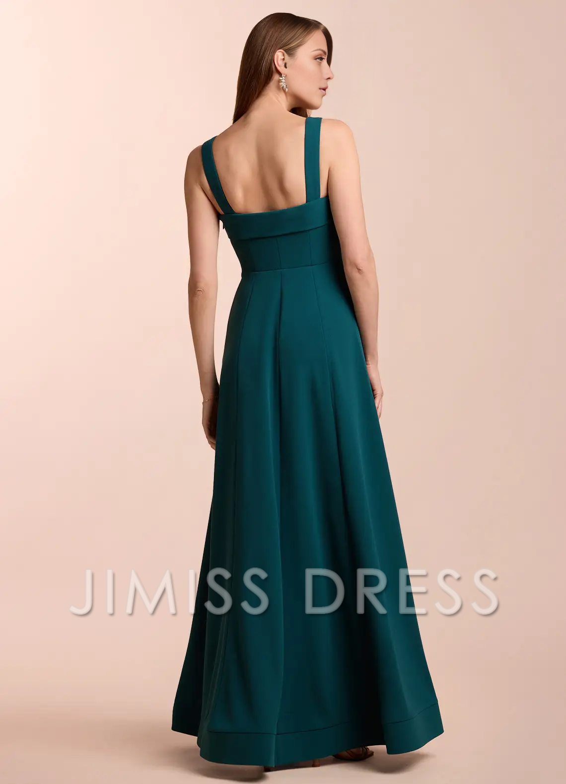 Vestido de fiesta Jimiss de corte A, escote recto, espalda descubierta y largo hasta el suelo 