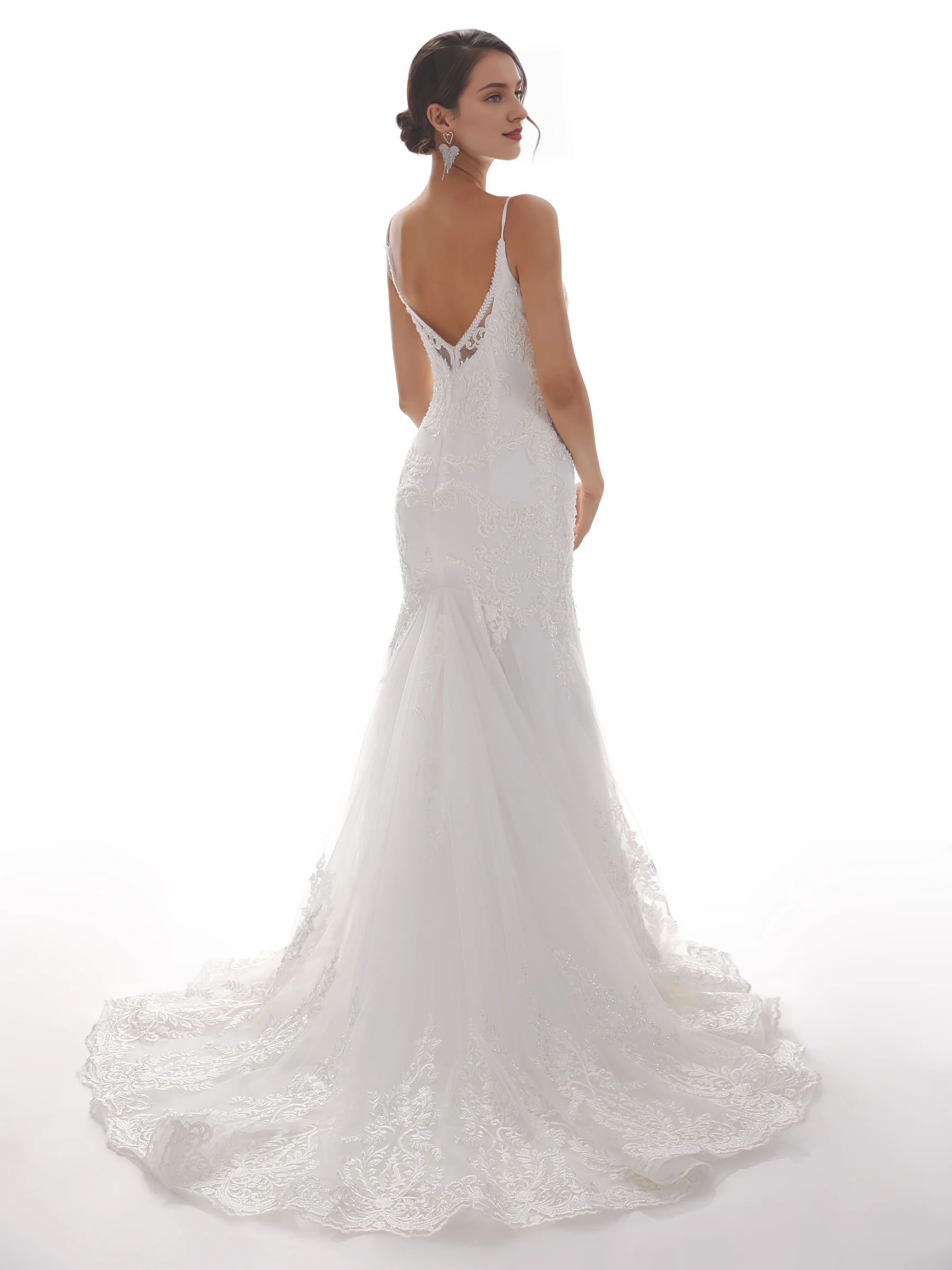 Thin shoulder mermaid ivory mermaid lace wedding dress