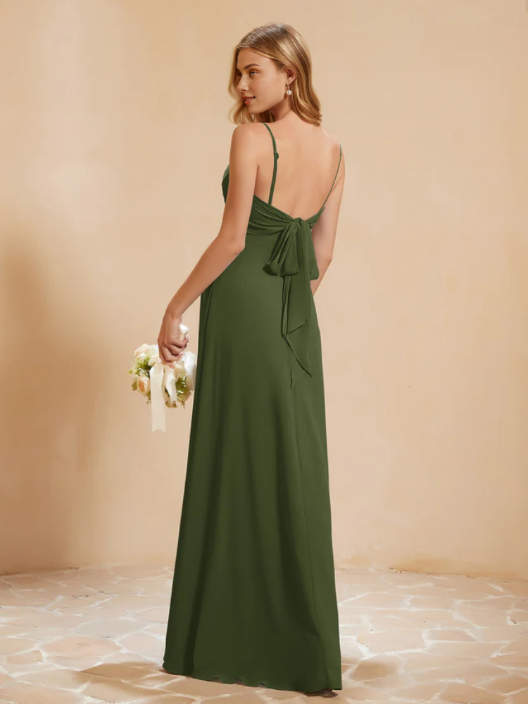 Chiffon Strapless Sweetheart Neckline Ruched Bodice High-Slit A-Line Floor-Length Bridesmaid Dresses