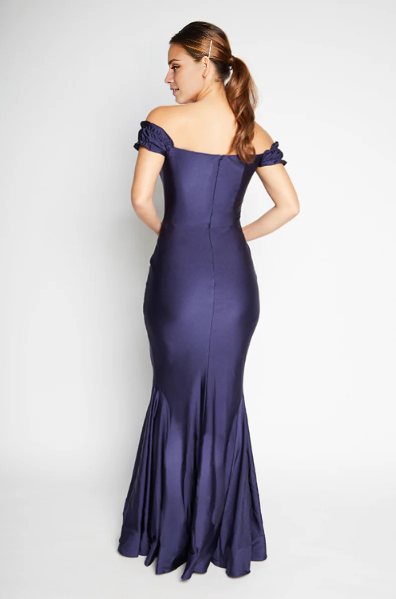 Vestido de noche Jimiss de corte sirena, con hombros descubiertos, sin mangas, espalda descubierta y largo hasta el suelo