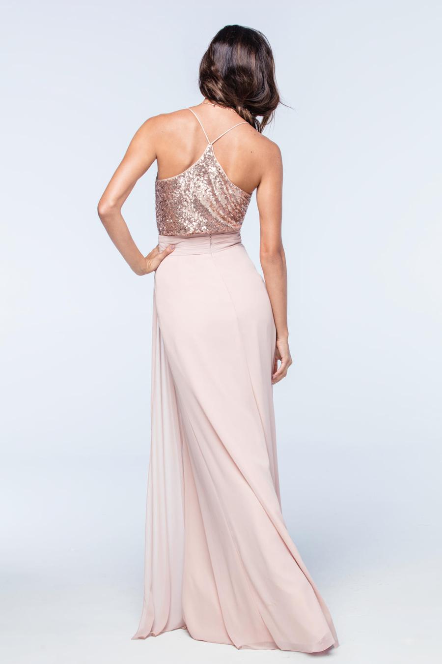 Jimiss off shoulder collar sleeveless sequin thin shoulder strap with side slit and floor length evening dress