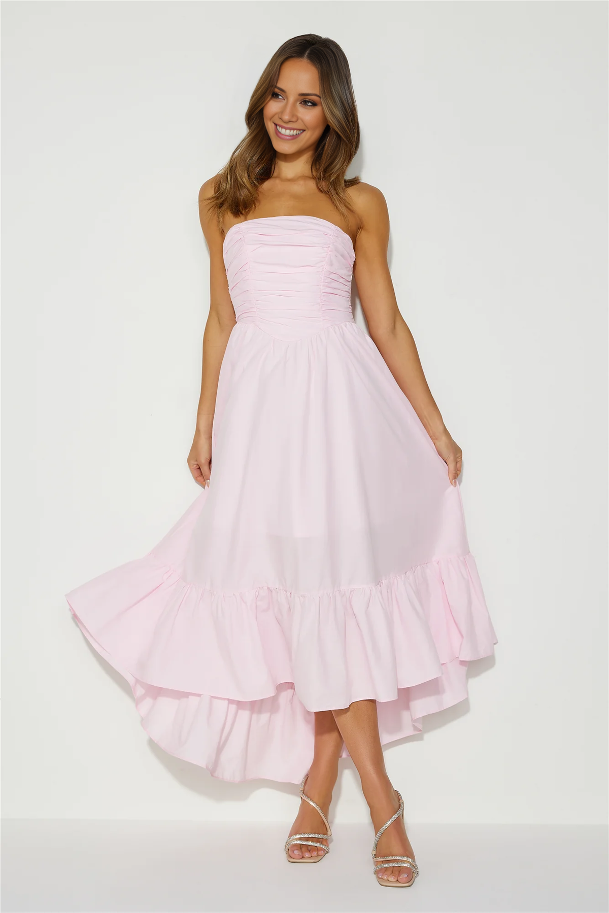 Vestido de fiesta largo Jimiss con corte A, cuello descubierto, sin tirantes ni espalda descubierta