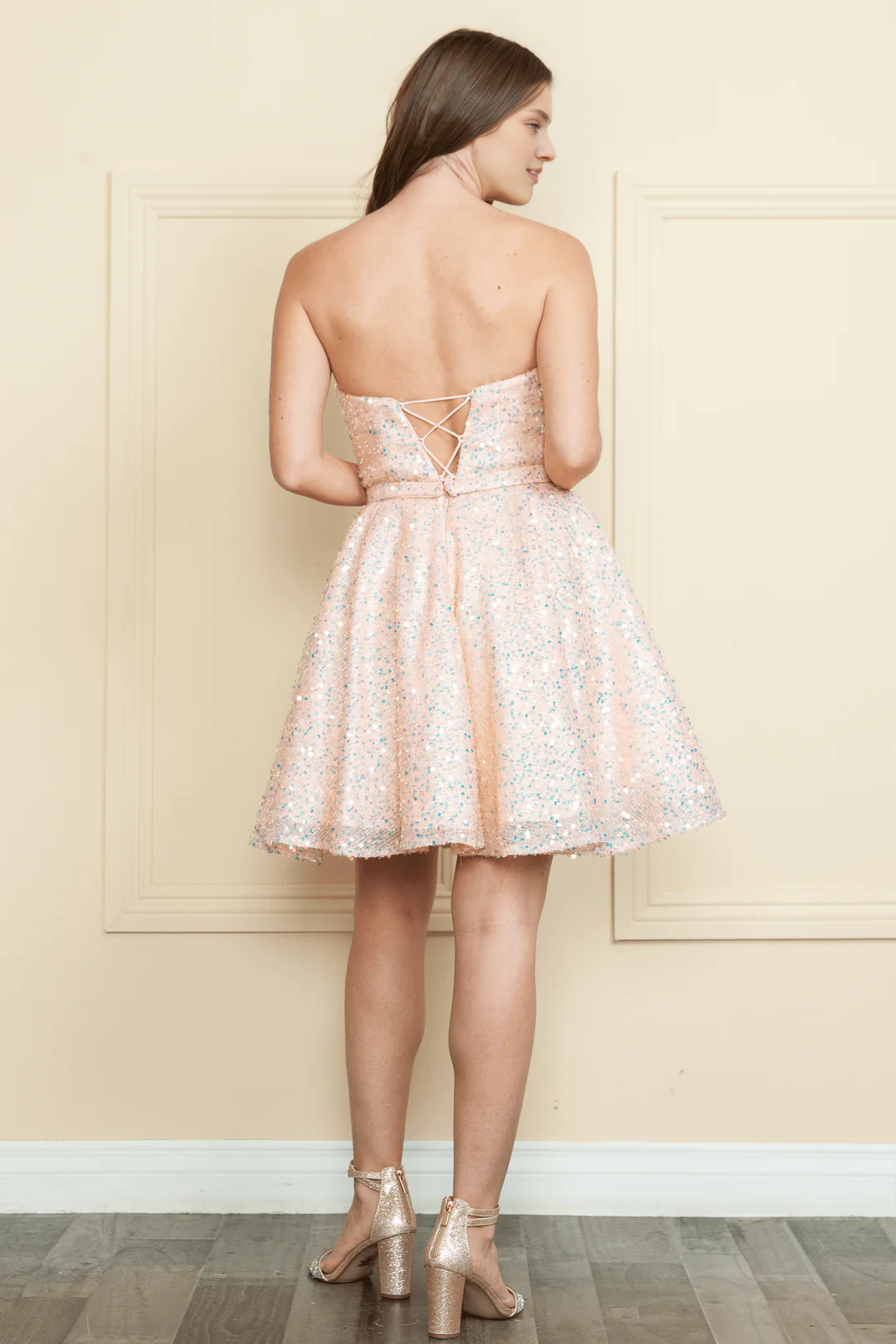 Sparkling short strapless velvet A-line dress