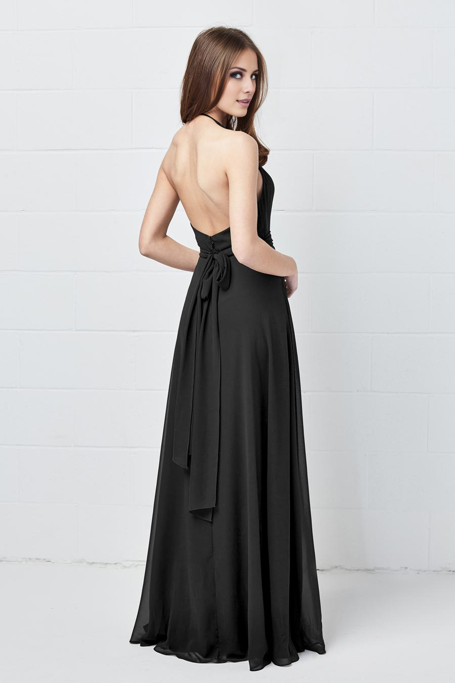 Vestido de noche Jimiss con escote halter, hombros descubiertos, sin mangas, espalda descubierta y largo hasta el suelo