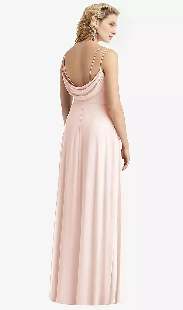Blushing Pink Chiffon Sheath/Column Floor-Length Bridesmaid Dress with Scoop Neck, High Slit & Backless Design