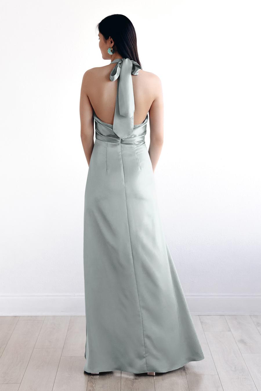 Vestido de noche Jimiss con escote en V profundo, cuello colgante, sin mangas, espalda descubierta y largo hasta el suelo