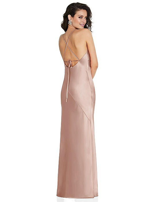 Vestido de fiesta Jimiss con escote en V, sin mangas, hombros descubiertos, tirantes finos, abertura lateral sin espalda y largo hasta el suelo