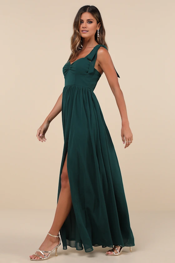 Forest Green A-Line Sweetheart Floor-Length Bridesmaid Dress with Slit