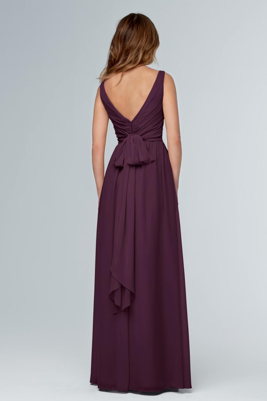 Vestido de noche Jimiss con escote en V, hombros descubiertos, sin mangas, espalda descubierta y largo hasta el suelo