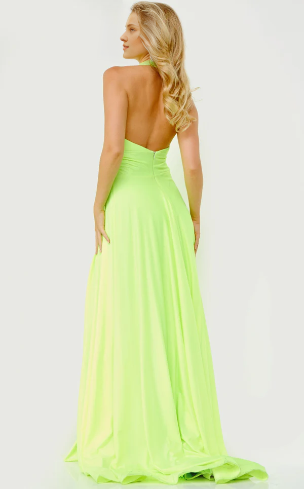 Vestido de noche con escote en A, escote en V profundo, espalda descubierta y largo hasta el suelo