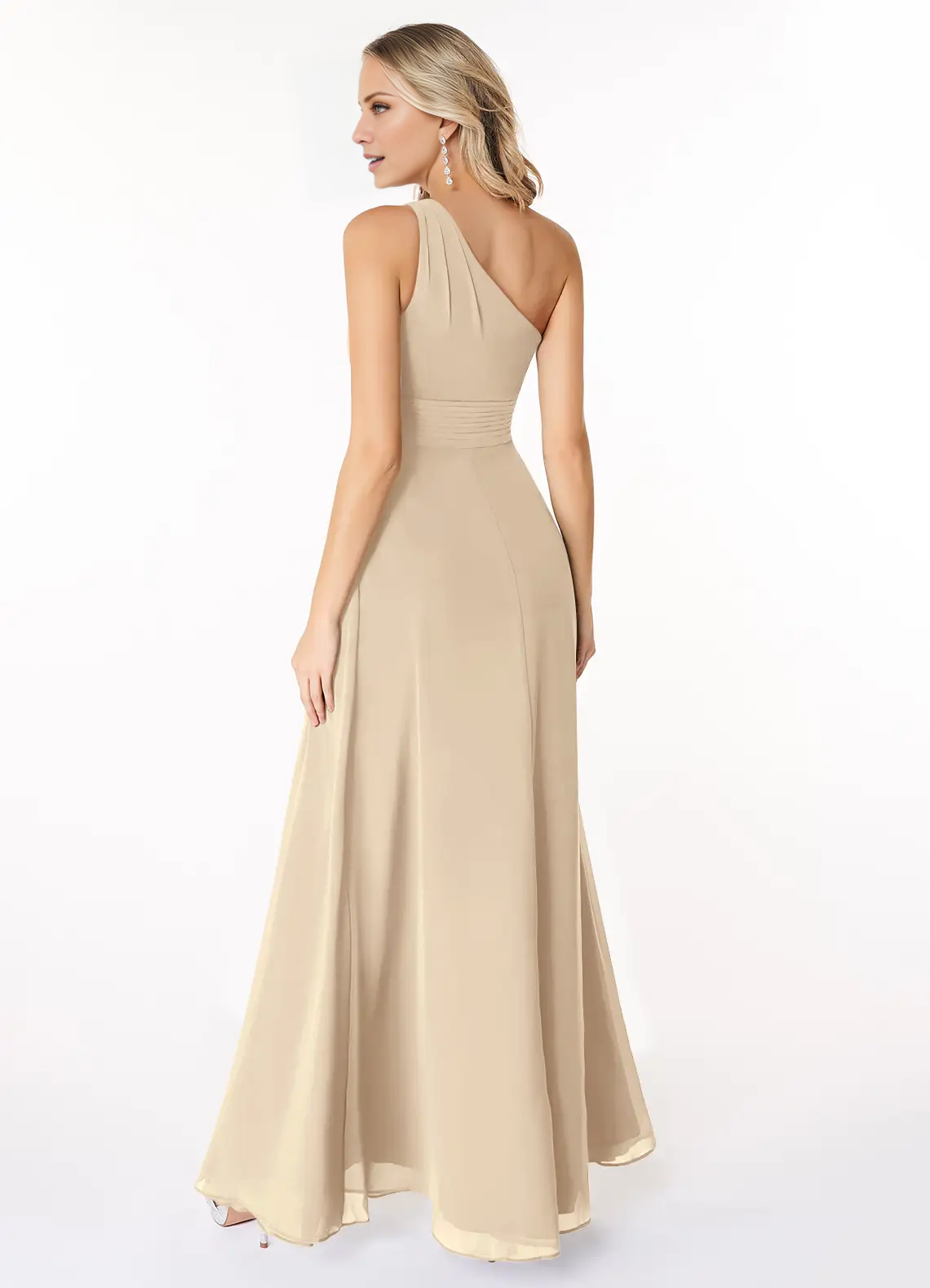 Vestido de gasa con hombros en forma de A y vestido de dama de honor largo hasta el suelo - Vestido Jimiss 