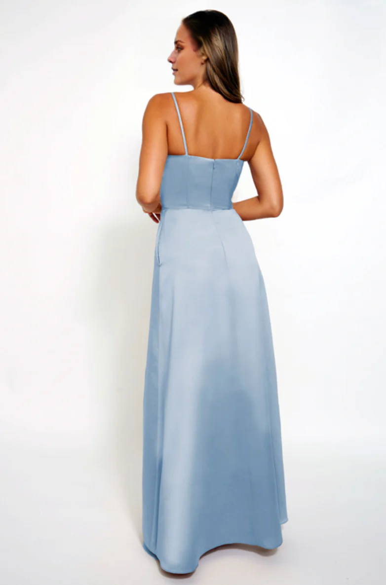 Vestido de noche Jimiss con escote corazón, hombros descubiertos, sin mangas, tirantes, espalda descubierta, abertura lateral y largo hasta el suelo