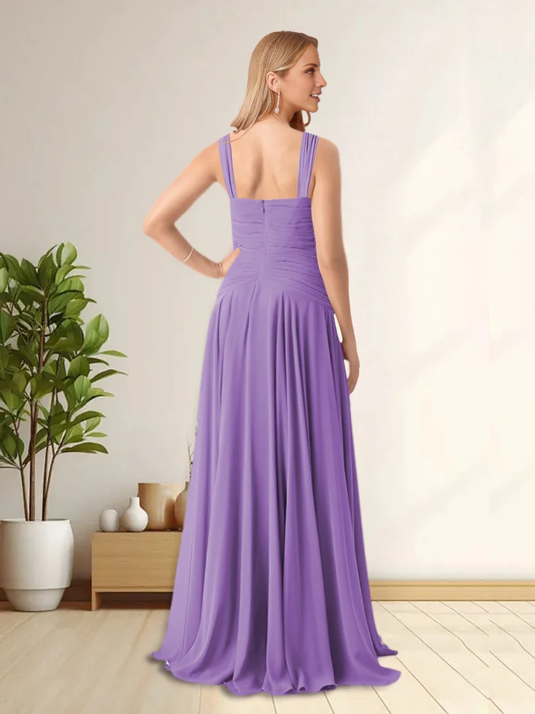 Lavender Chiffon A-Line Floor-Length Bridesmaid Dress with Ruched Sweetheart Neckline