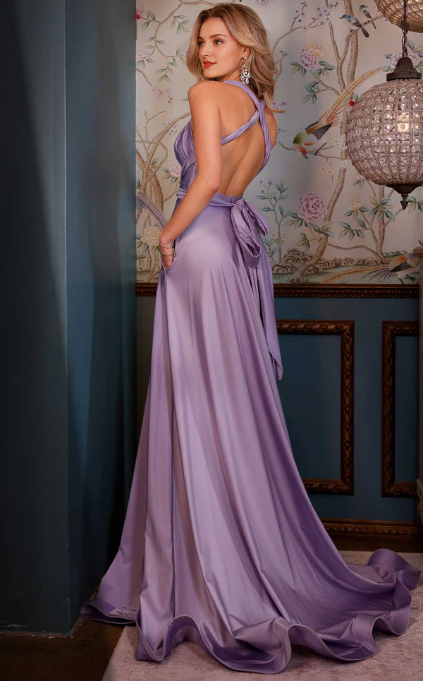 Mermaid deep V-neck backless slit and floor length Prom dress