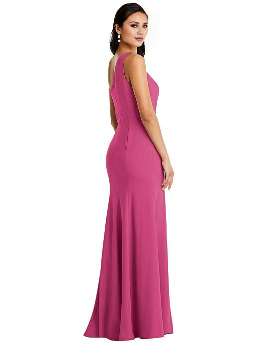 Vestido de fiesta Jimiss con cuello asimétrico, hombros descubiertos, sin mangas, espalda descubierta, abertura lateral y largo hasta el suelo