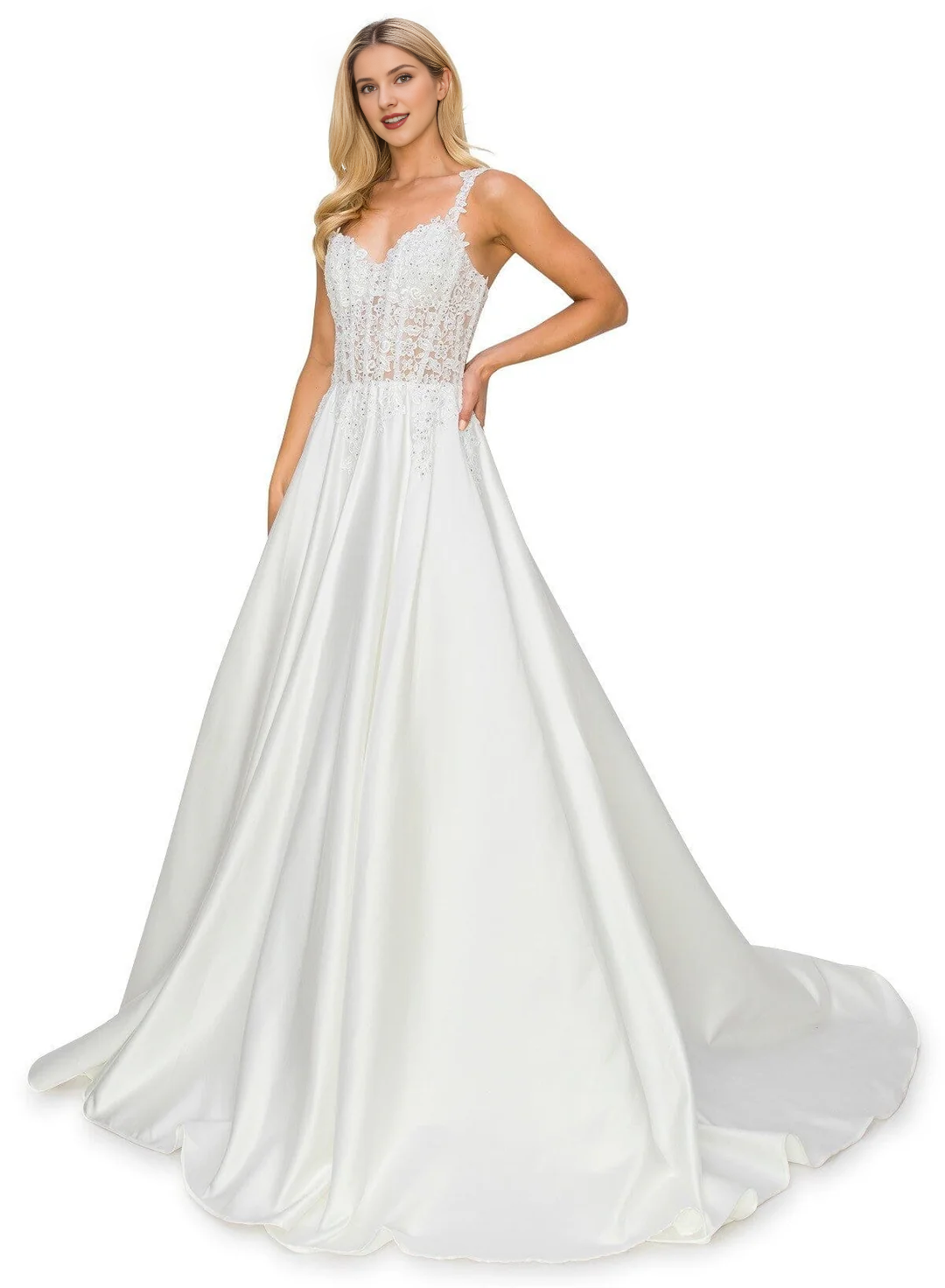 Vestido de novia largo sin mangas de satén con calcomanía de flores