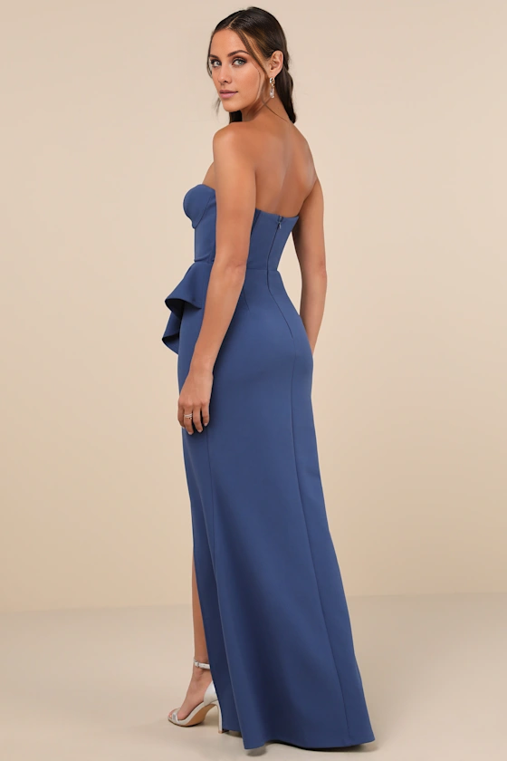 Vestido de noche Jimiss con hombros descubiertos, cuello, sin mangas, sin tirantes, espalda descubierta, abertura lateral y largo hasta el suelo