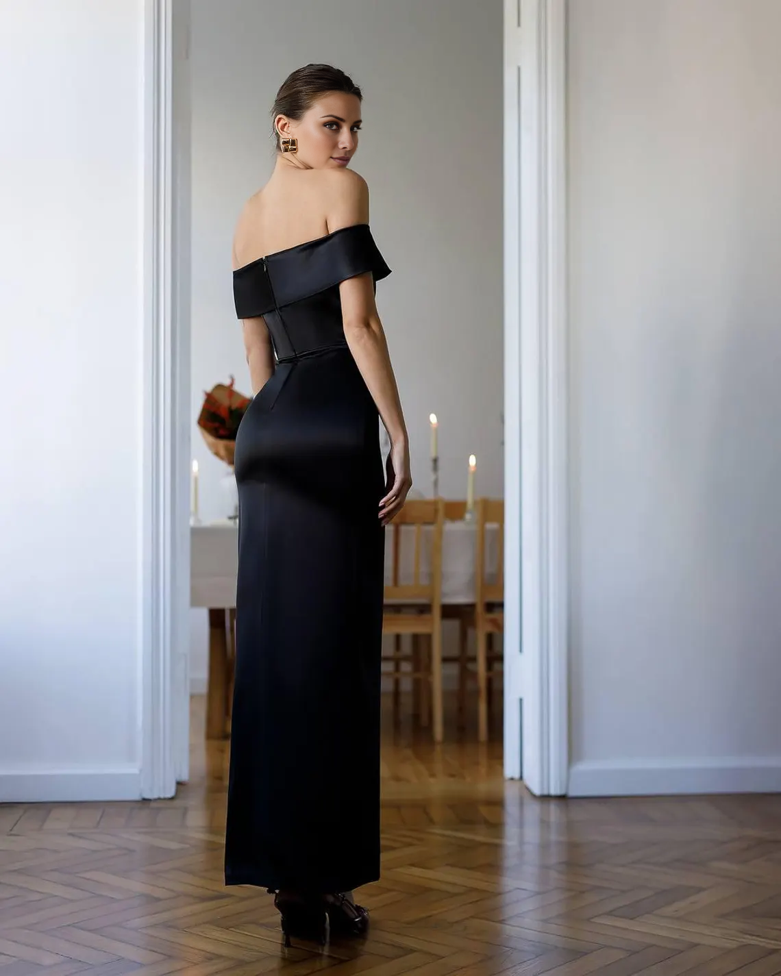 Jimiss - Vestido de fiesta de satén sin mangas, con cuello al descubierto y largo hasta el suelo 