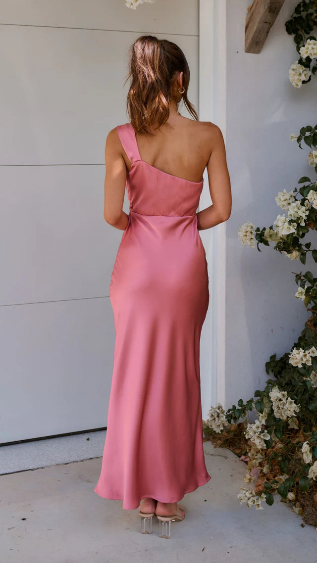 Vestido de fiesta Jimiss de un solo hombro, sin mangas, sin espalda y largo hasta el suelo