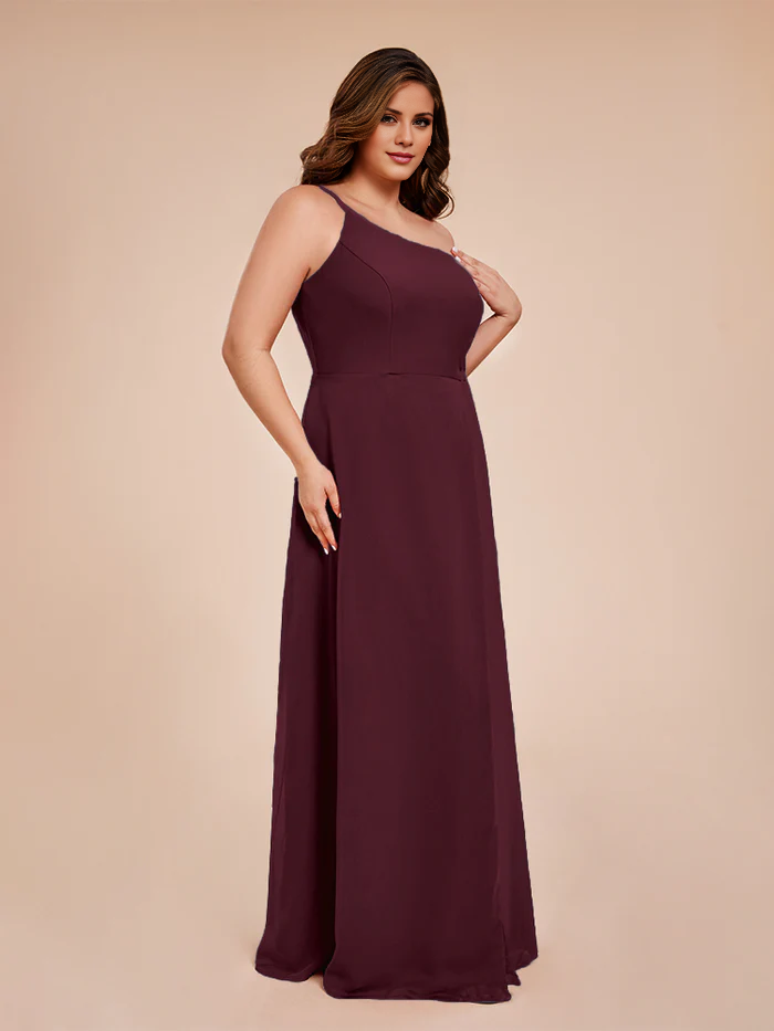 Plus size one shoulder side slit chiffon bridesmaid dress