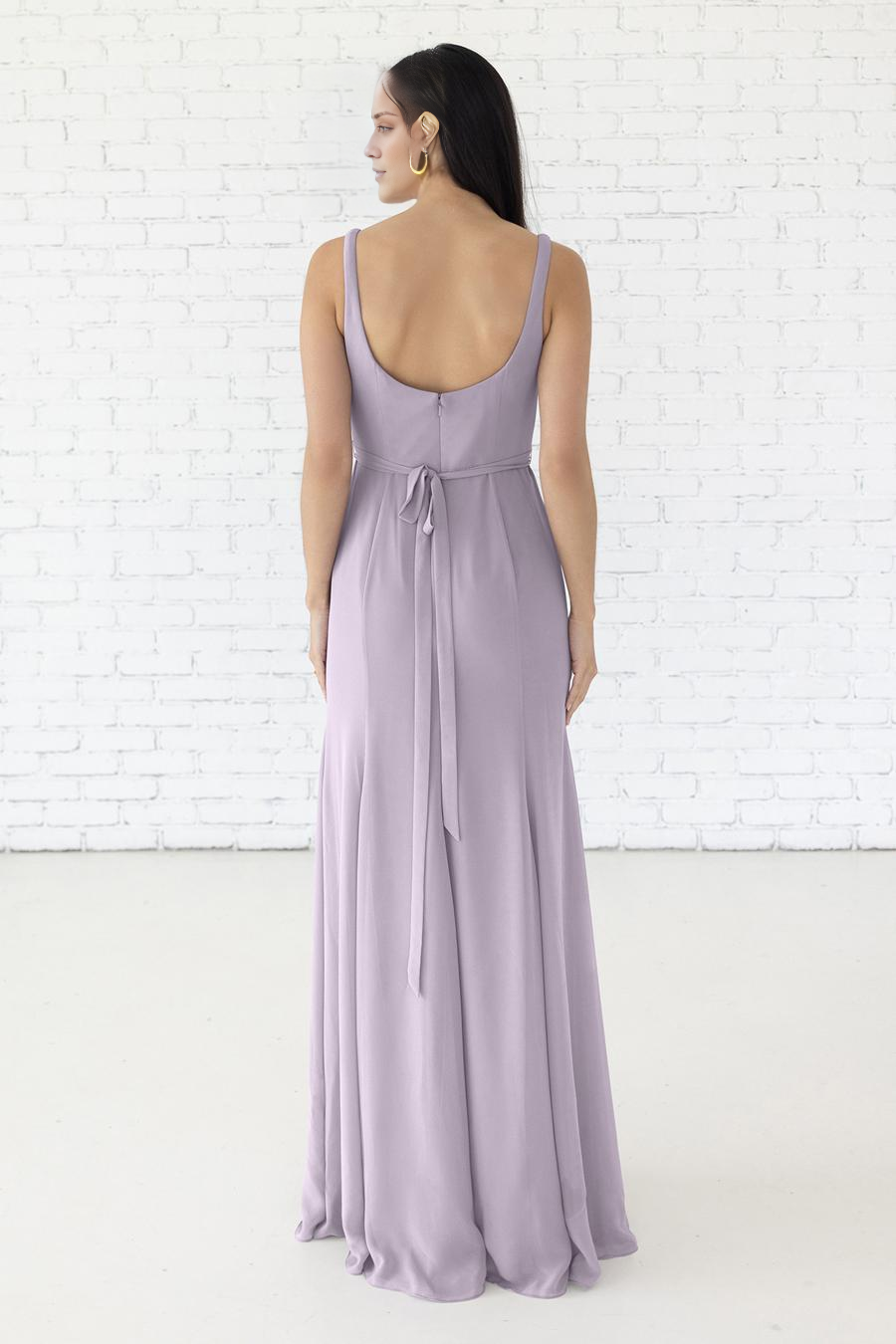 Lavender Chiffon A-Line Square Neck Floor-Length Bridesmaid Dress