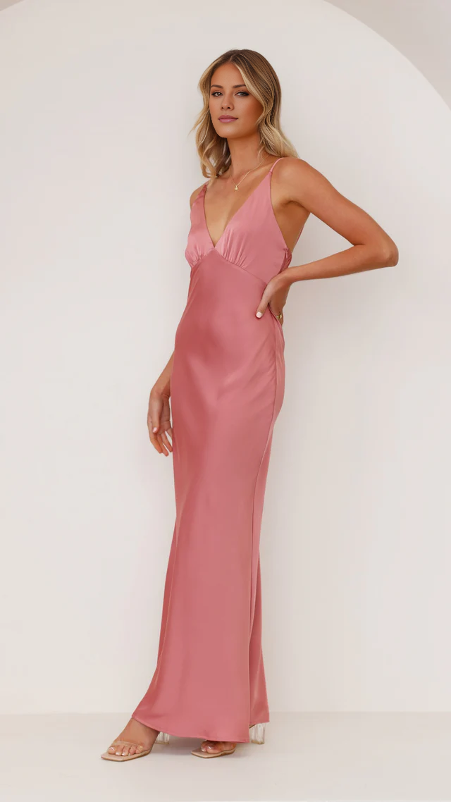 Vestido de noche Jimiss con escote en V profundo, tirantes finos y hombros descubiertos, largo hasta el suelo